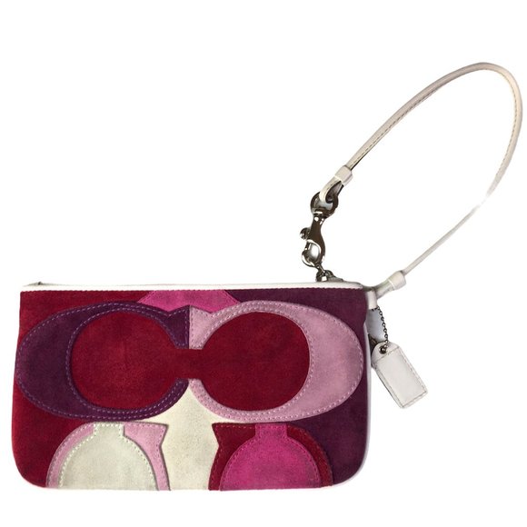 Coach Handbags - Coach Clutch Suede Multicolor Pink & White Leather
